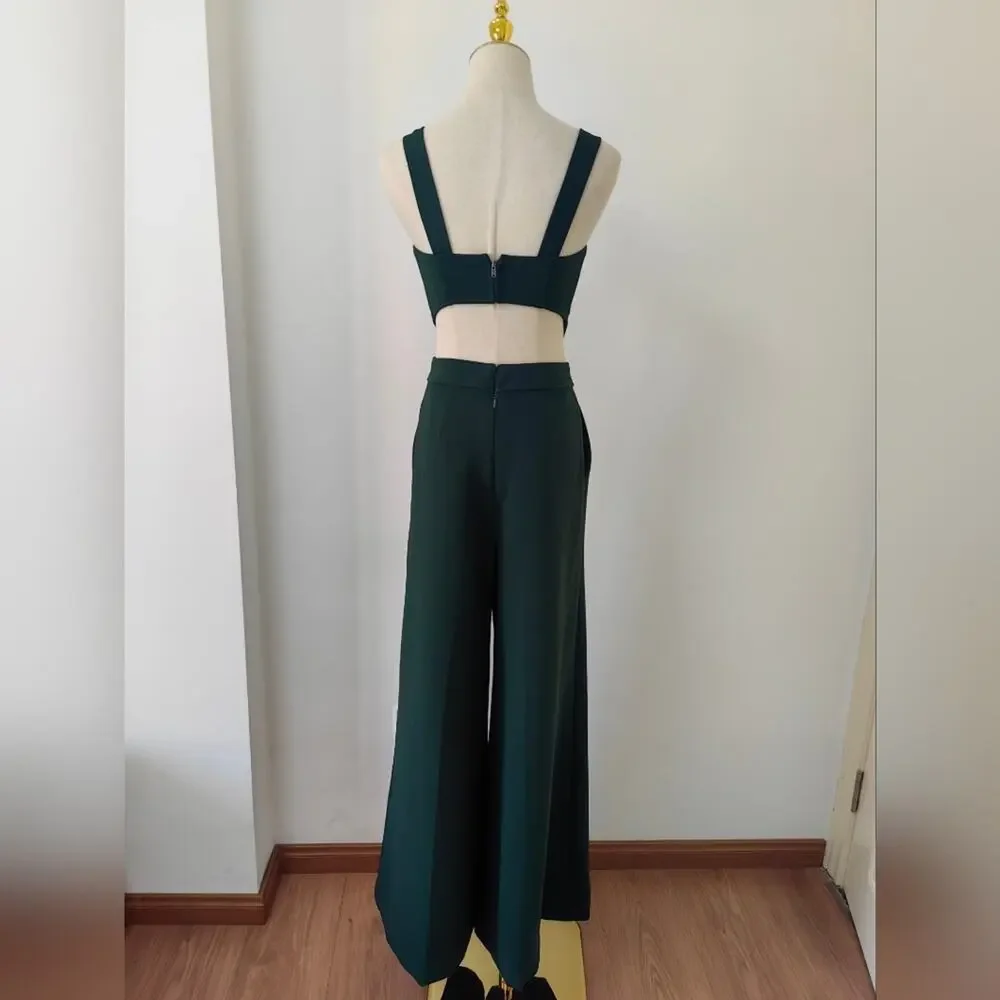 NWOT Reiss Dark Green Dion cutout wide leg Jumpsuit US 6 - Picture 9 of 16